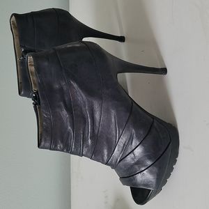 Black leather open toe shoe boot 7